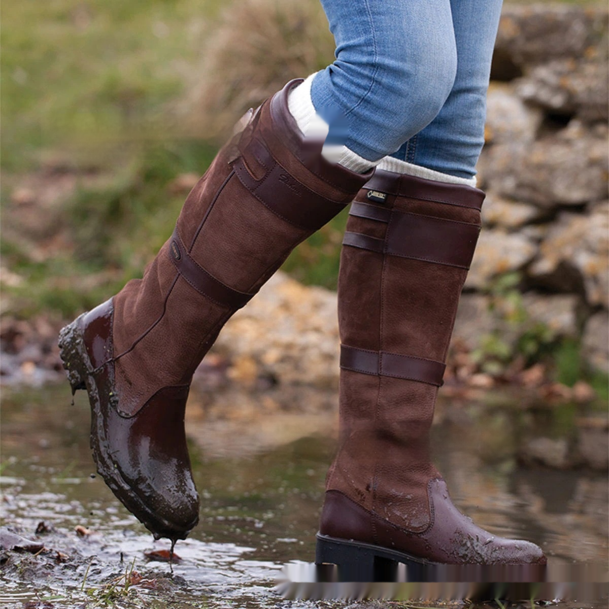 Elarova | OutdoorStiefel mit hohem Schaft und Schnallen LederRegenstiefel für Damen