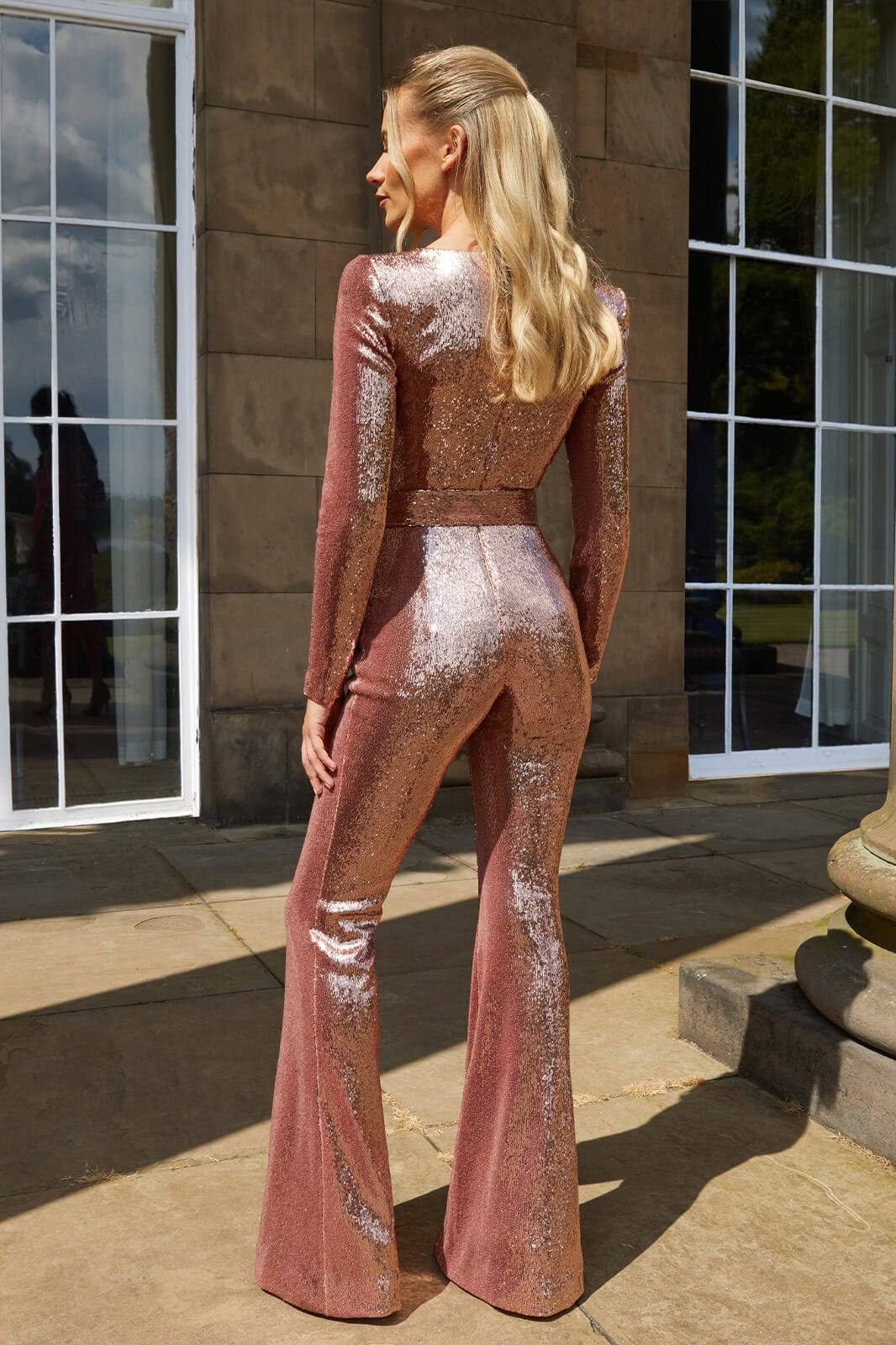 Elarova | Pailletten Langarm Jumpsuit