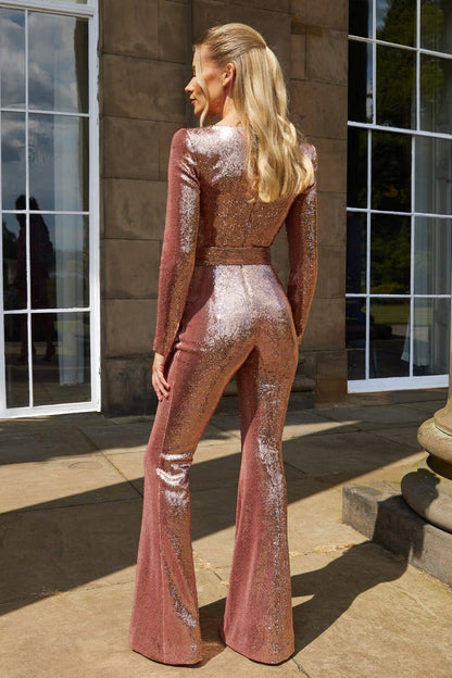 Elarova | Pailletten Langarm Jumpsuit