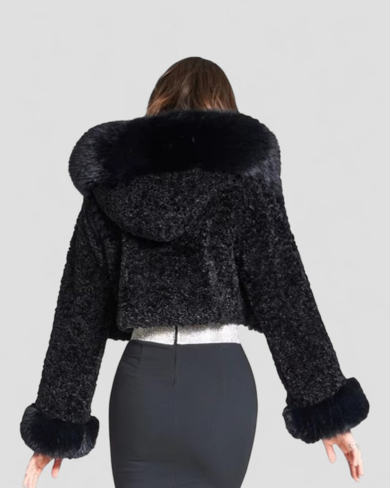 Elarova | Plüsch-Felljacke mit Kapuze für Damen