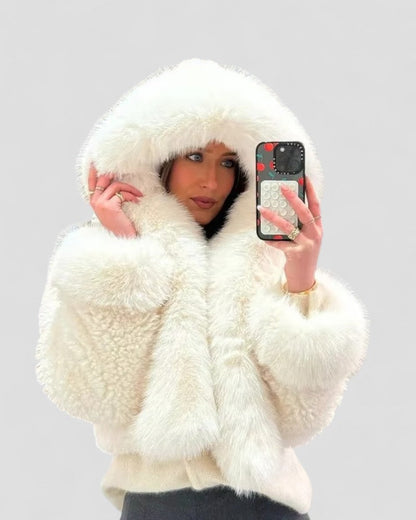 Elarova | Plüsch-Felljacke mit Kapuze für Damen