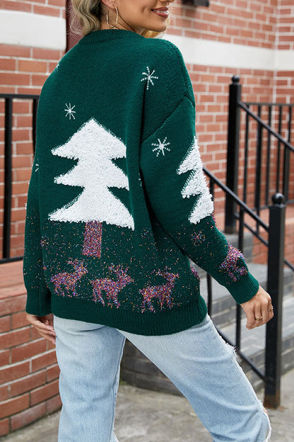 Elarova | Plüsch Weihnachtsbaum Pullover Strickpullover