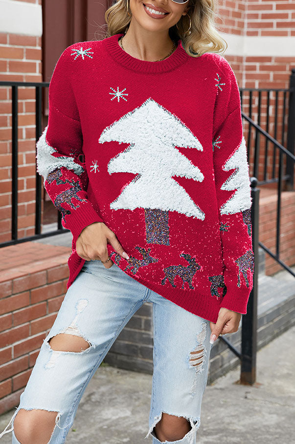 Elarova | Plüsch Weihnachtsbaum Pullover Strickpullover