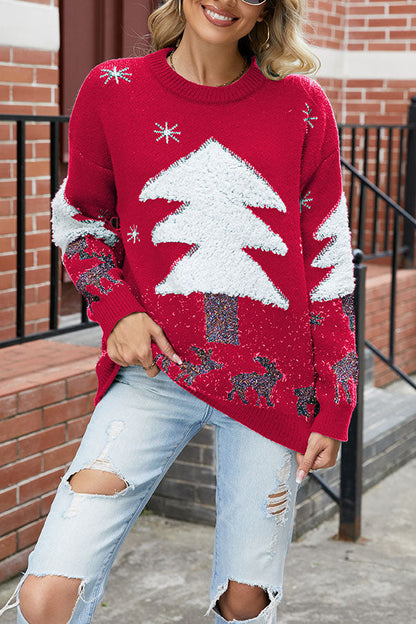 Elarova | Plüsch Weihnachtsbaum Pullover Strickpullover