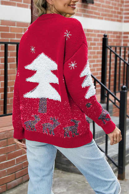 Elarova | Plüsch Weihnachtsbaum Pullover Strickpullover