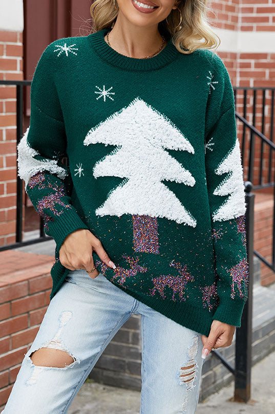 Elarova | Plüsch Weihnachtsbaum Pullover Strickpullover