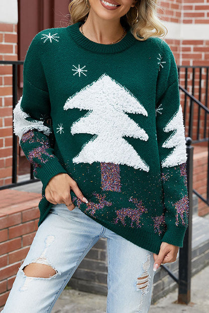 Elarova | Plüsch Weihnachtsbaum Pullover Strickpullover