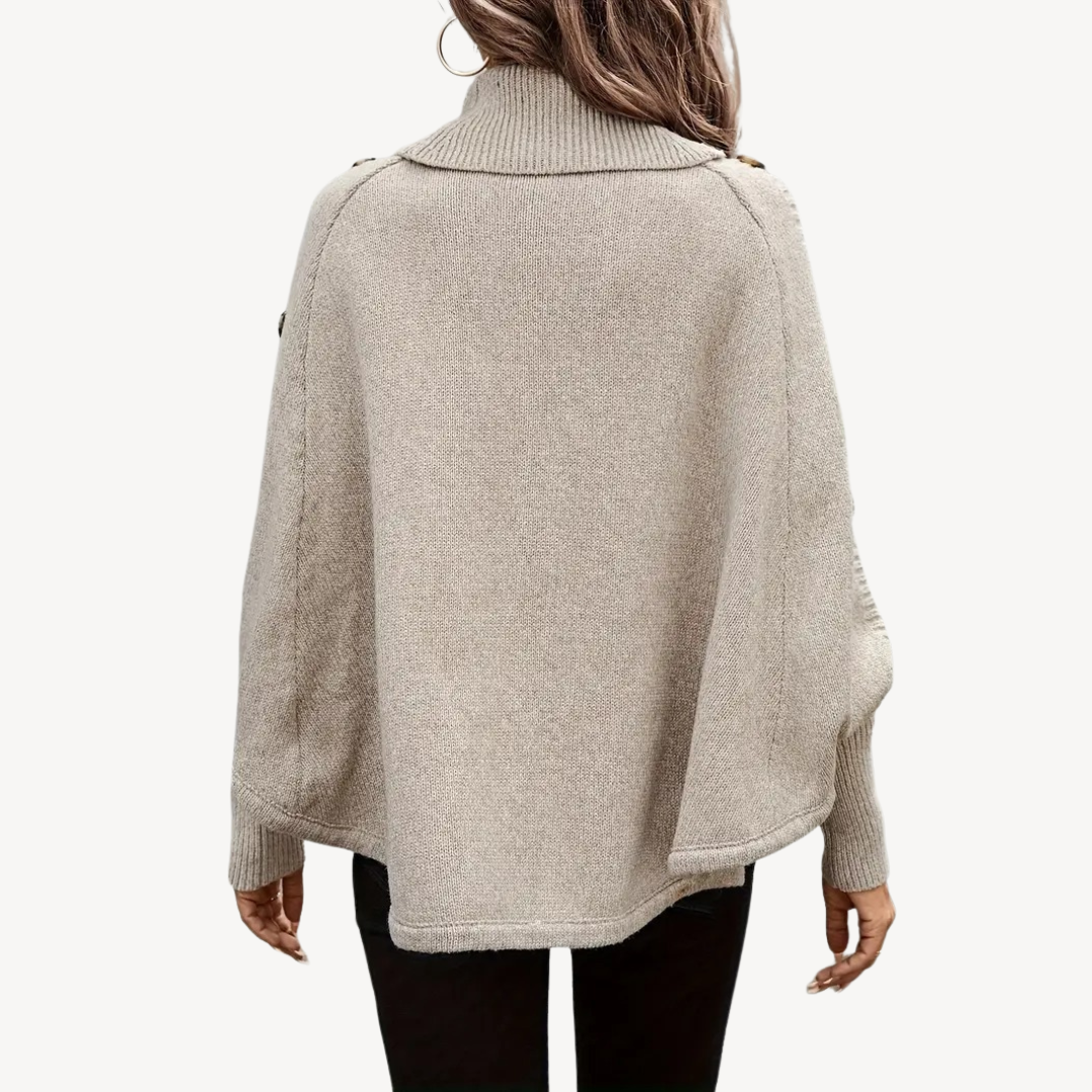 Elarova | Poncho-Pullover mit Zopfmuster und Knopfdetail für Damen