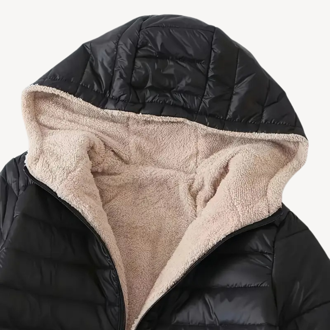 Elarova | Pufferjacke mit Kapuze und Sherpa-Futter für Damen