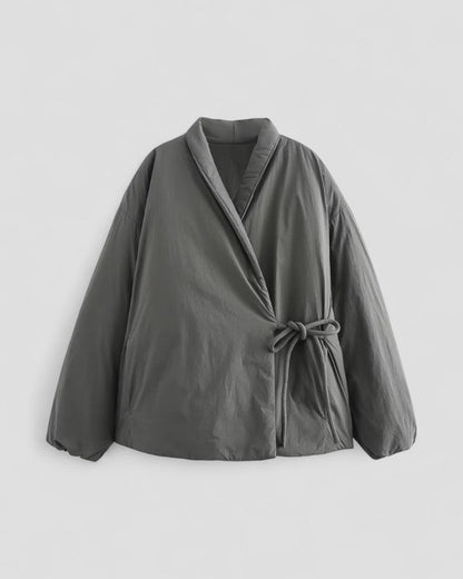 Elarova | Pufferjacke mit Wickeldesign und Taillenband für Damen