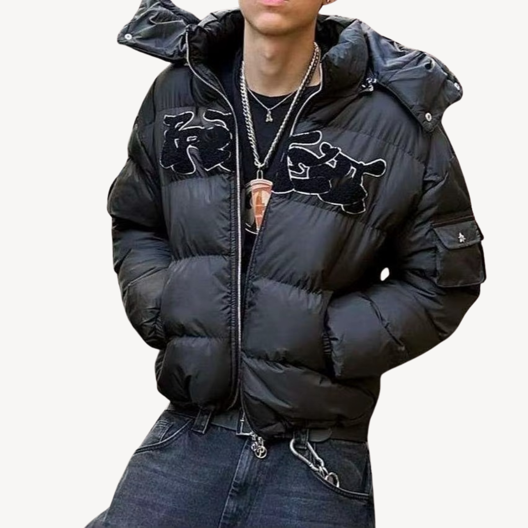 Elarova | Pufferjacke mit grafischer Kapuze für Herren