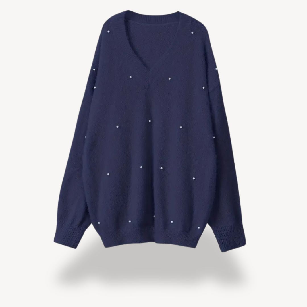 Elarova | Pullover mit V-Ausschnitt und Perlendetail für Damen