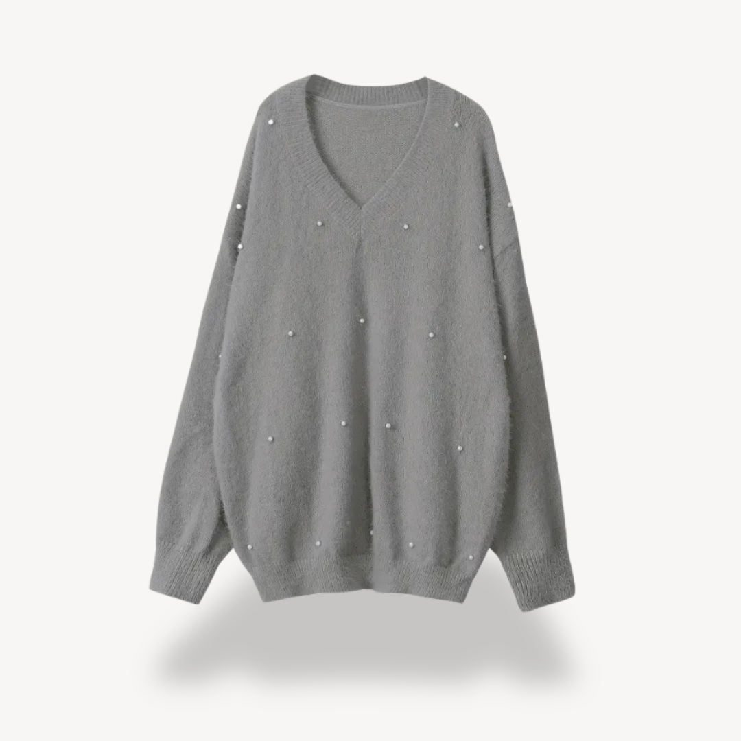 Elarova | Pullover mit V-Ausschnitt und Perlendetail für Damen