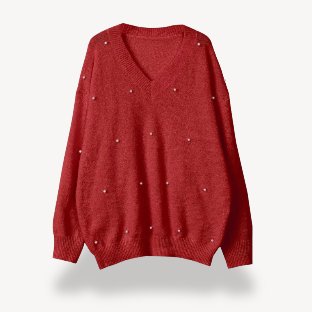 Elarova | Pullover mit V-Ausschnitt und Perlendetail für Damen