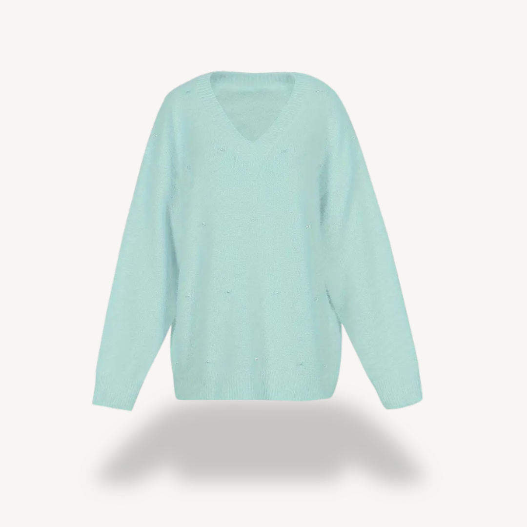 Elarova | Pullover mit V-Ausschnitt und Perlendetail für Damen