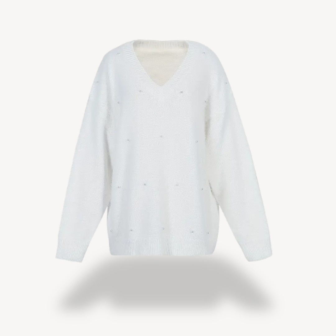 Elarova | Pullover mit V-Ausschnitt und Perlendetail für Damen