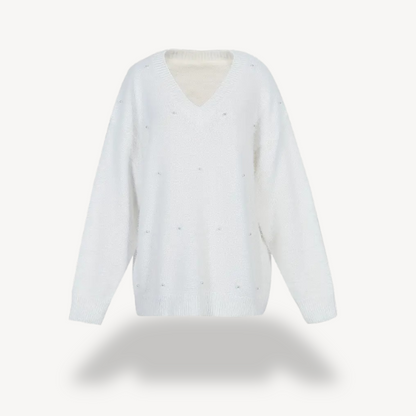 Elarova | Pullover mit V-Ausschnitt und Perlendetail für Damen