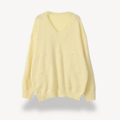 Elarova | Pullover mit V-Ausschnitt und Perlendetail für Damen