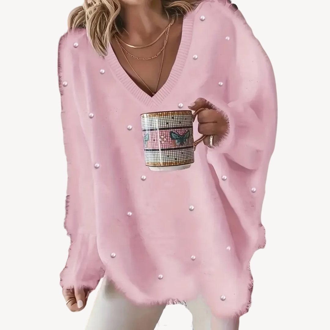 Elarova | Pullover mit V-Ausschnitt und Perlendetail für Damen