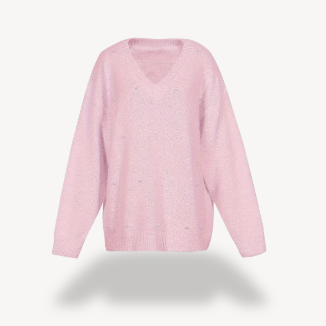 Elarova | Pullover mit V-Ausschnitt und Perlendetail für Damen