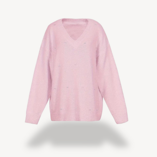 Elarova | Pullover mit V-Ausschnitt und Perlendetail für Damen