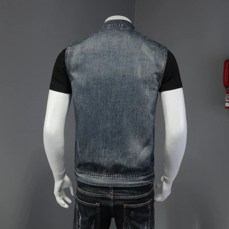 Elarova | Retro Herren Distressed Jeansjacke