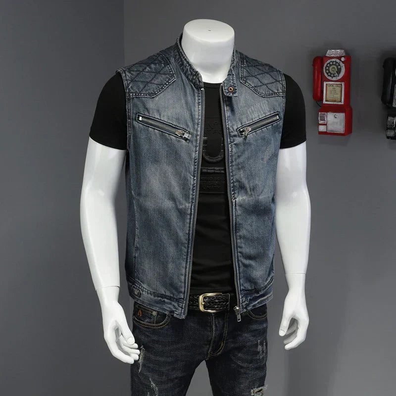 Elarova | Retro Herren Distressed Jeansjacke