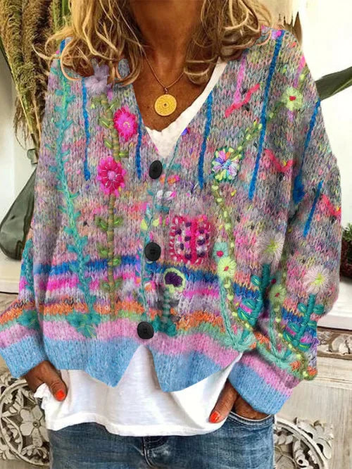 Elarova | RetroCardigan für Damen Bedruckter Stil