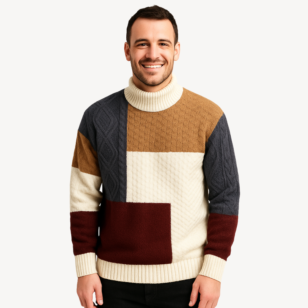 Elarova | Rollkragenpullover mit Farbblockdesign für Herren