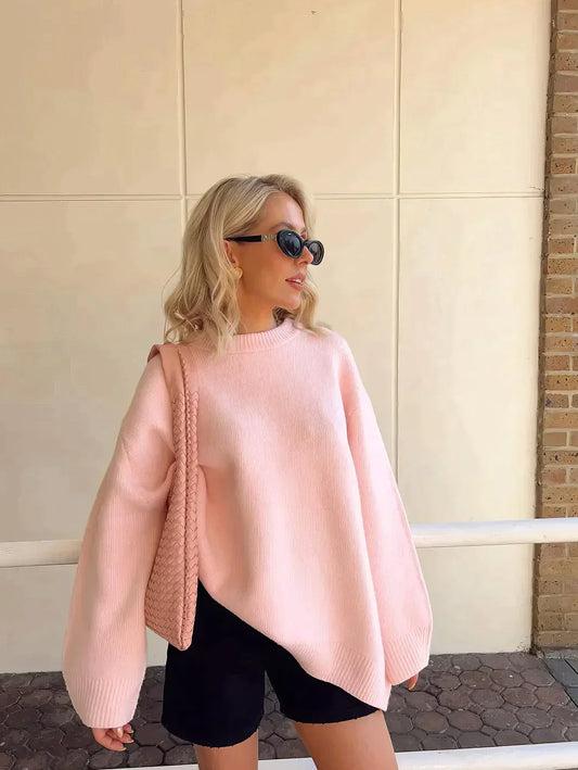 Elarova | Rosa Pullover mit Rundhalsausschnitt für Damen