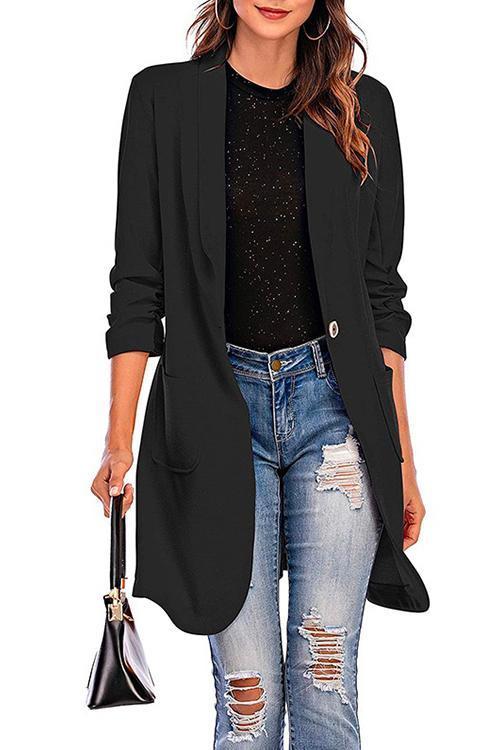 Elarova | Rosiedress 3/4 Ärmel Raffung EinButton Midi Cardigan