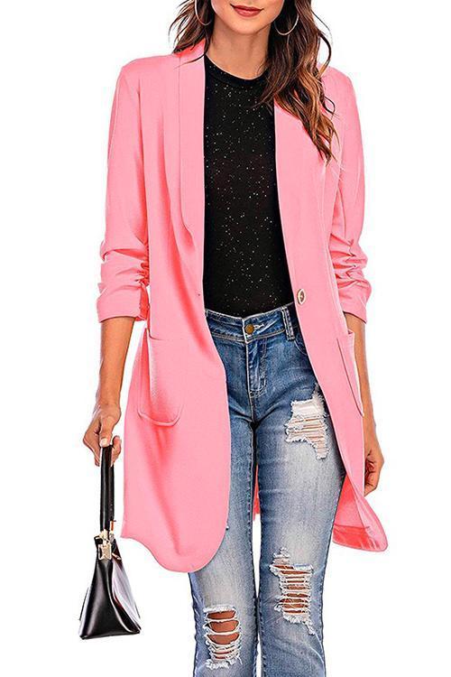 Elarova | Rosiedress 3/4 Ärmel Raffung EinButton Midi Cardigan