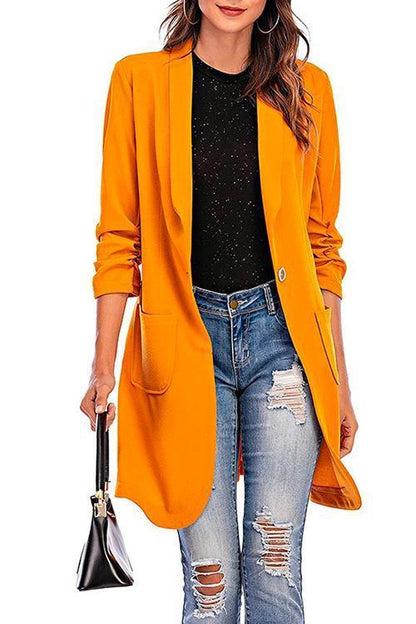 Elarova | Rosiedress 3/4 Ärmel Raffung EinButton Midi Cardigan