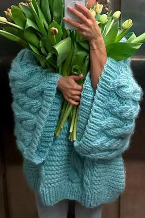 Elarova | Rosiedress Rundhals Übergroße Zopfmuster Pullover