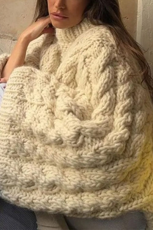 Elarova | Rosiedress Rundhals Übergroße Zopfmuster Pullover