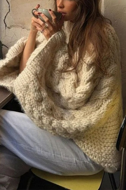 Elarova | Rosiedress Rundhals Übergroße Zopfmuster Pullover