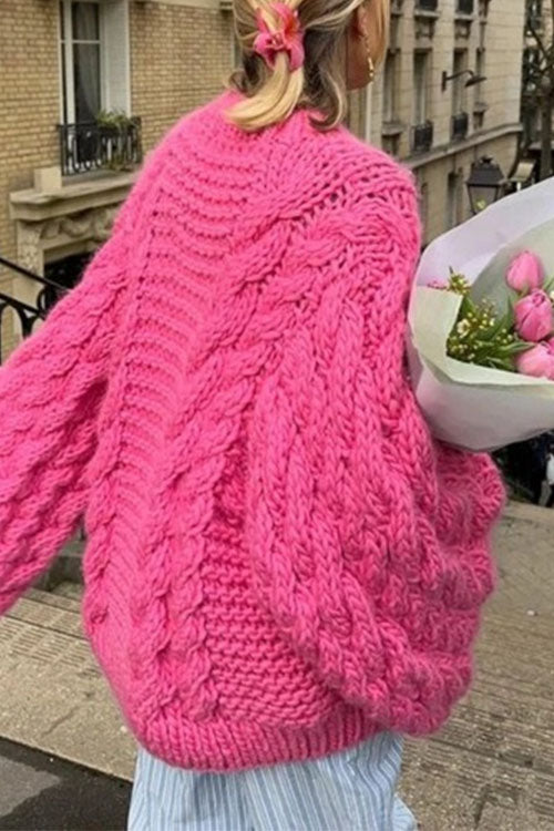 Elarova | Rosiedress Rundhals Übergroße Zopfmuster Pullover