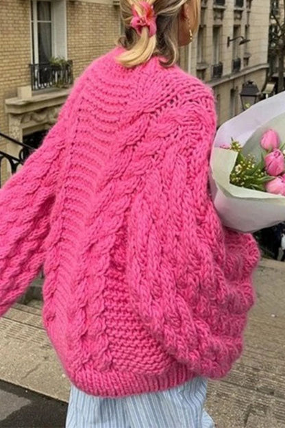 Elarova | Rosiedress Rundhals Übergroße Zopfmuster Pullover