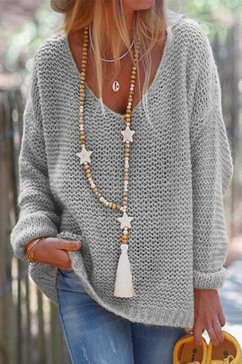 Elarova | Rosiedress VAusschnitt DropShoulder Solid Strickpullover