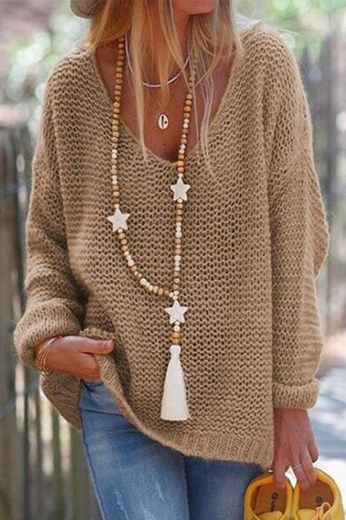 Elarova | Rosiedress VAusschnitt DropShoulder Solid Strickpullover