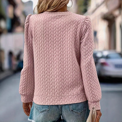 Elarova | Rundhals Puff Langarm Strickpullover Sweatshirt