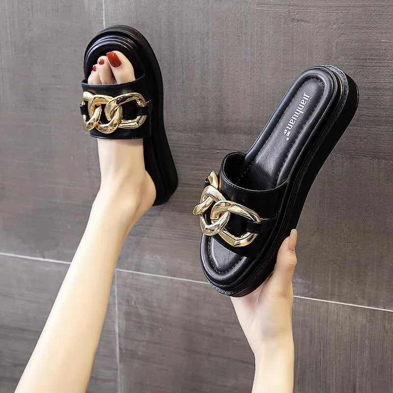 Elarova | Sandals women with platform and golden chain