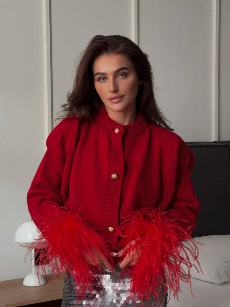 Elarova | Schicke Feder Strickjacke