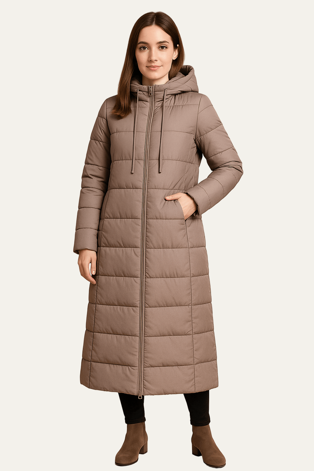 Elarova | Schmal geschnittener Damen-Maxi-Steppmantel