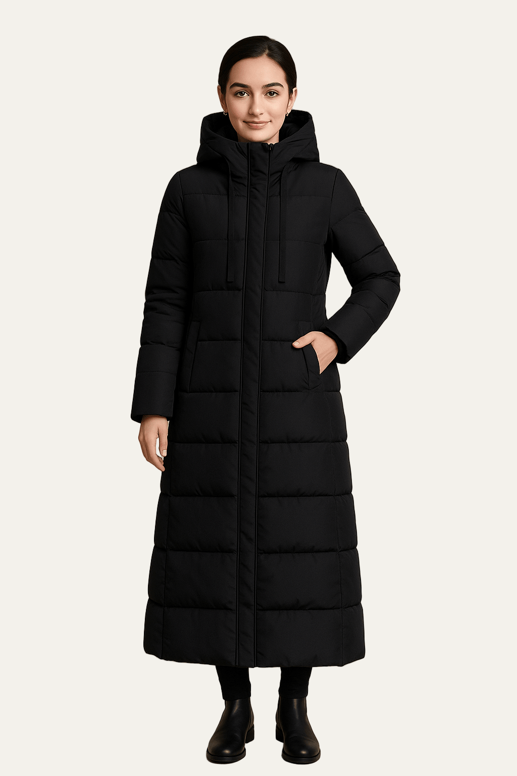 Elarova | Schmal geschnittener Damen-Maxi-Steppmantel