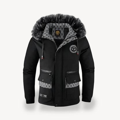 Elarova | Schwarz-weiße Parkajacke mit Kapuze für Herren