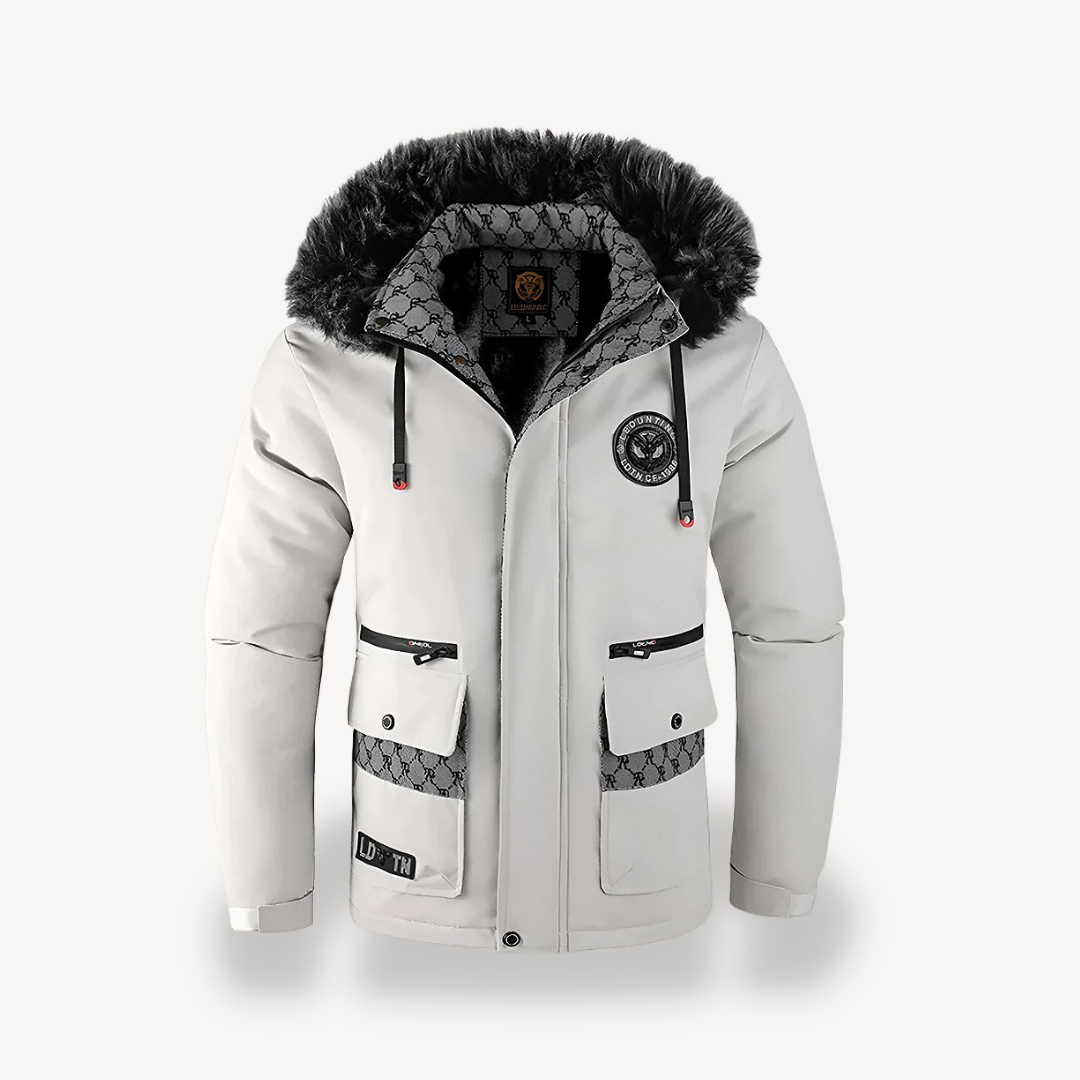 Elarova | Schwarz-weiße Parkajacke mit Kapuze für Herren