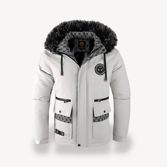 Elarova | Schwarz-weiße Parkajacke mit Kapuze für Herren