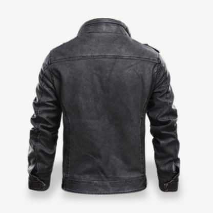 Elarova | Schwarze Bikerjacke aus Kunstleder für Herren, lässiger Reißverschlussmantel