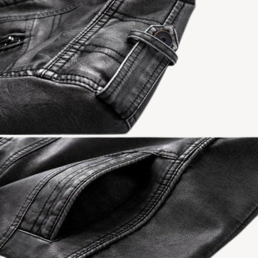 Elarova | Schwarze Bikerjacke aus Kunstleder für Herren, lässiger Reißverschlussmantel